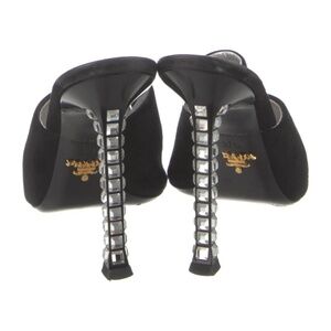 Prada Black Suede Crystal Embellishments Mules/ Slides/ Heels/ Sandals